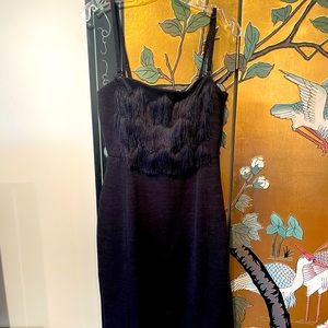 NWT Banana Republic Black Dress Spaghetti Strap Fringe